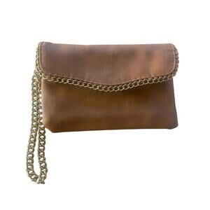 Brown Faux Leather Chain Strap Crossbody Clutch Purse Small Evening Bag